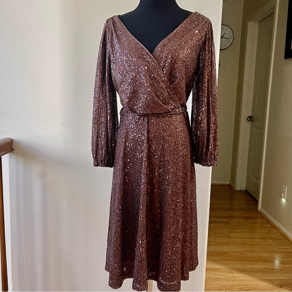 DKNY Brown Sequin Wrap dress